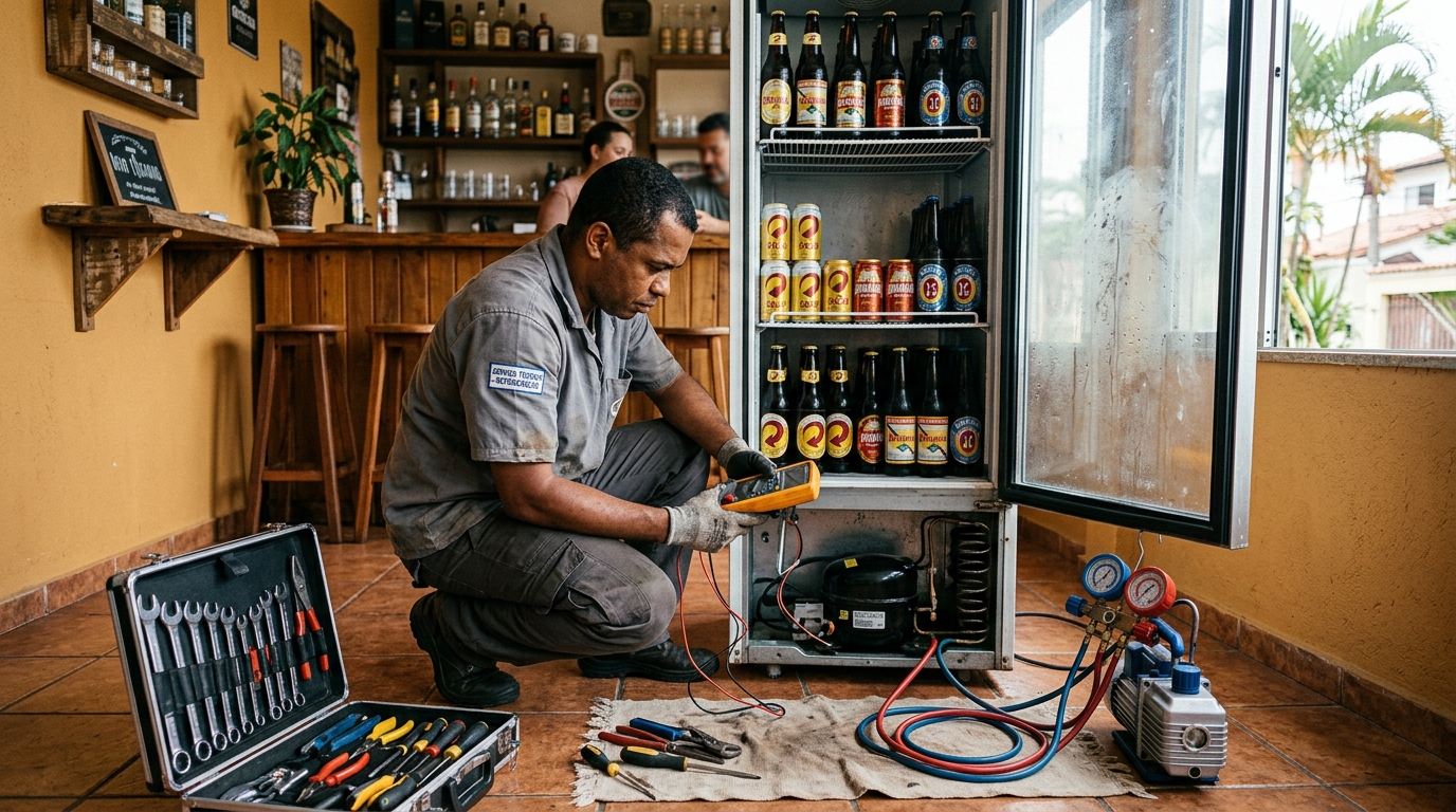 Substituição de termostato de cervejeira em serviço técnico em Belo Horizonte‑MG