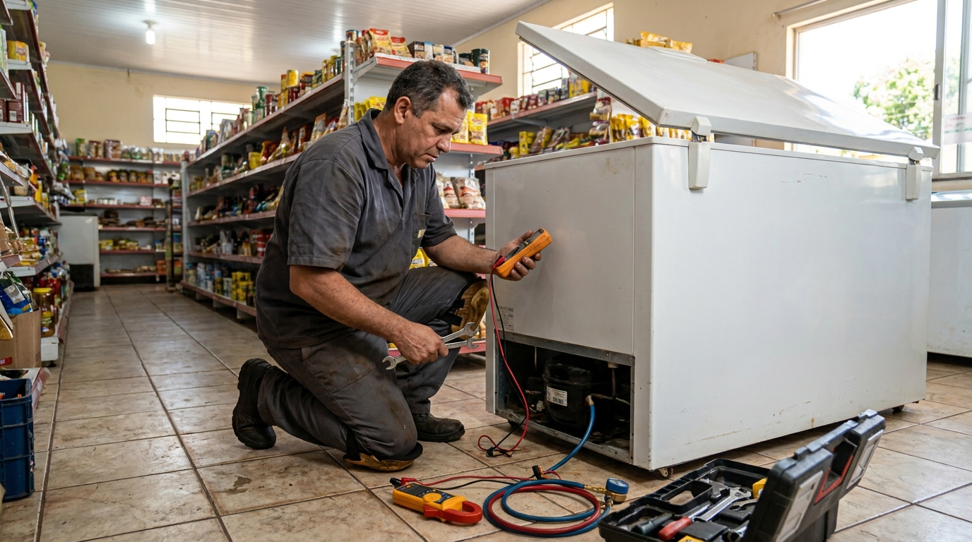 Substituição de termostato de freezer em visita técnica em Belo Horizonte‑MG